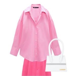 ZARA 💘 baby pink poplin shirt | xs small